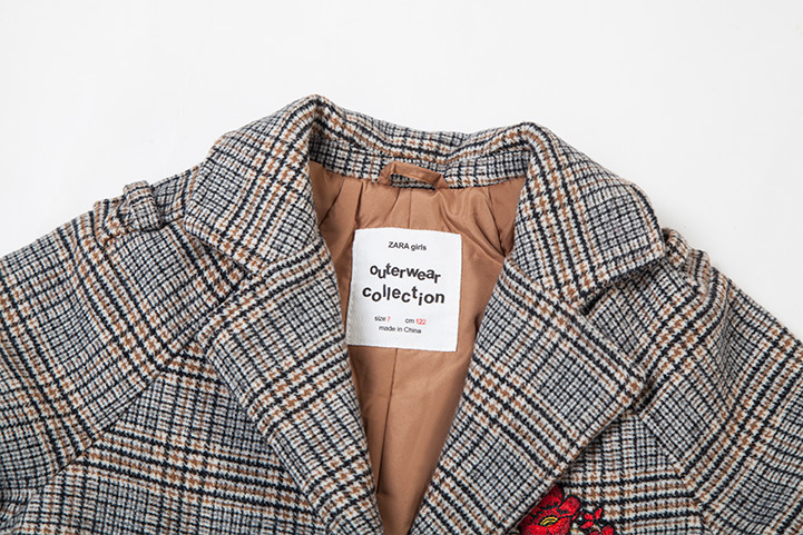 女童刺绣款格毛纺薄棉大衣(图3)