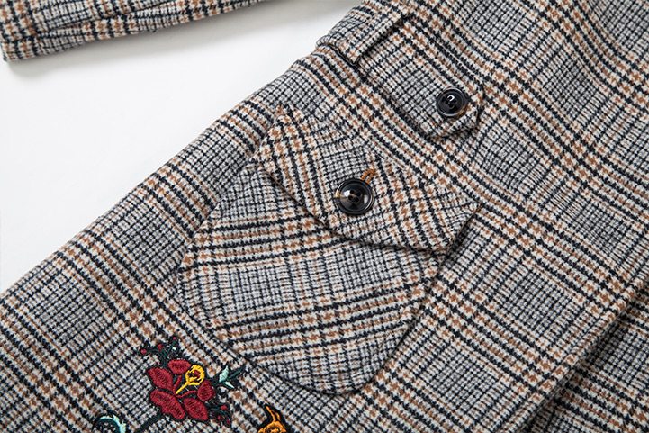 女童刺绣款格毛纺薄棉大衣(图4)